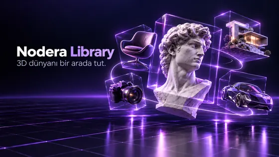Nodera Library: heykel, koltuk, kamera ve araba modellerinden oluşan 3D arşiv