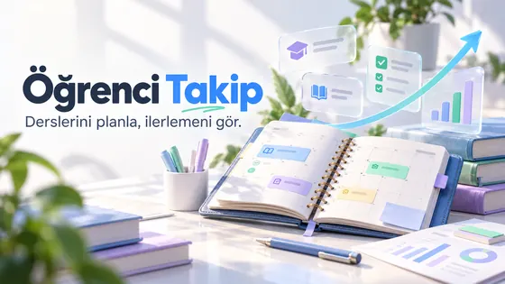 Öğrenci Takip: açık ajanda, kitaplar ve yükselen ilerleme grafiği